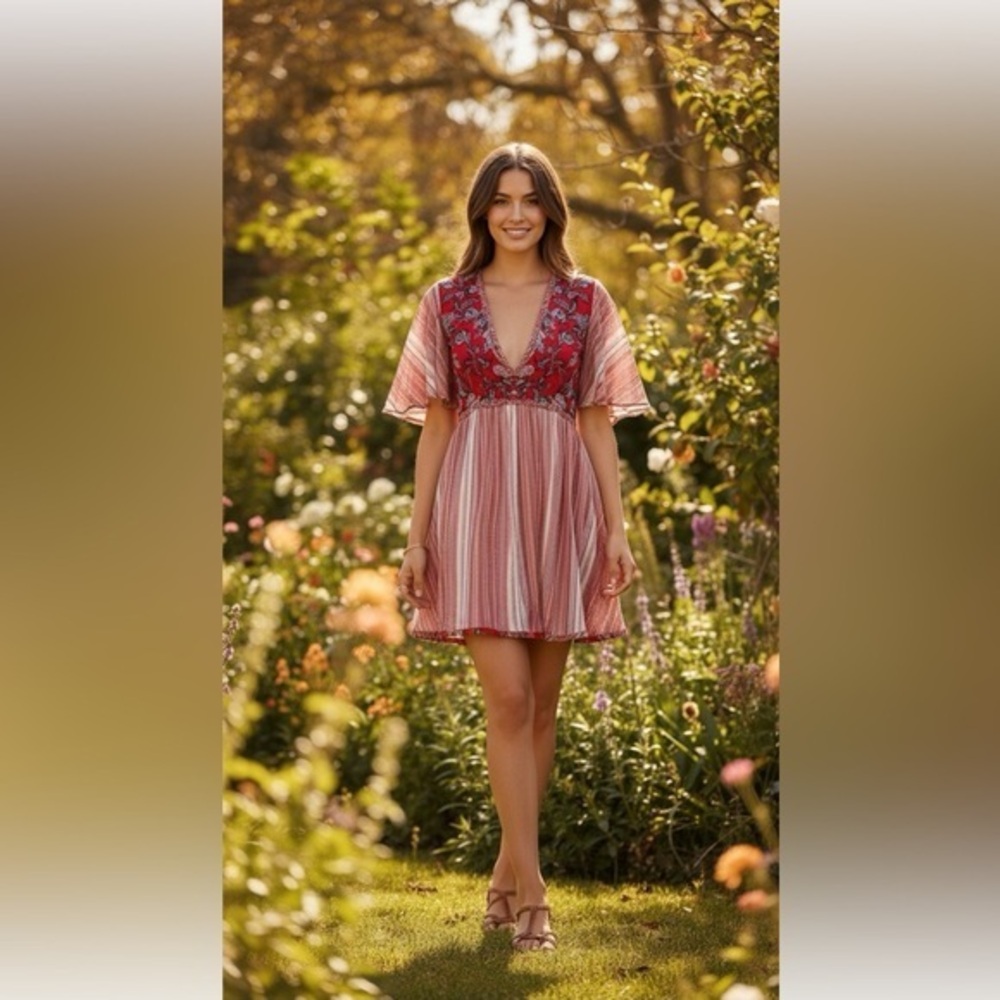 NWOT Free People under the sun back cut out tunic flutter sleeves boho Pockets S